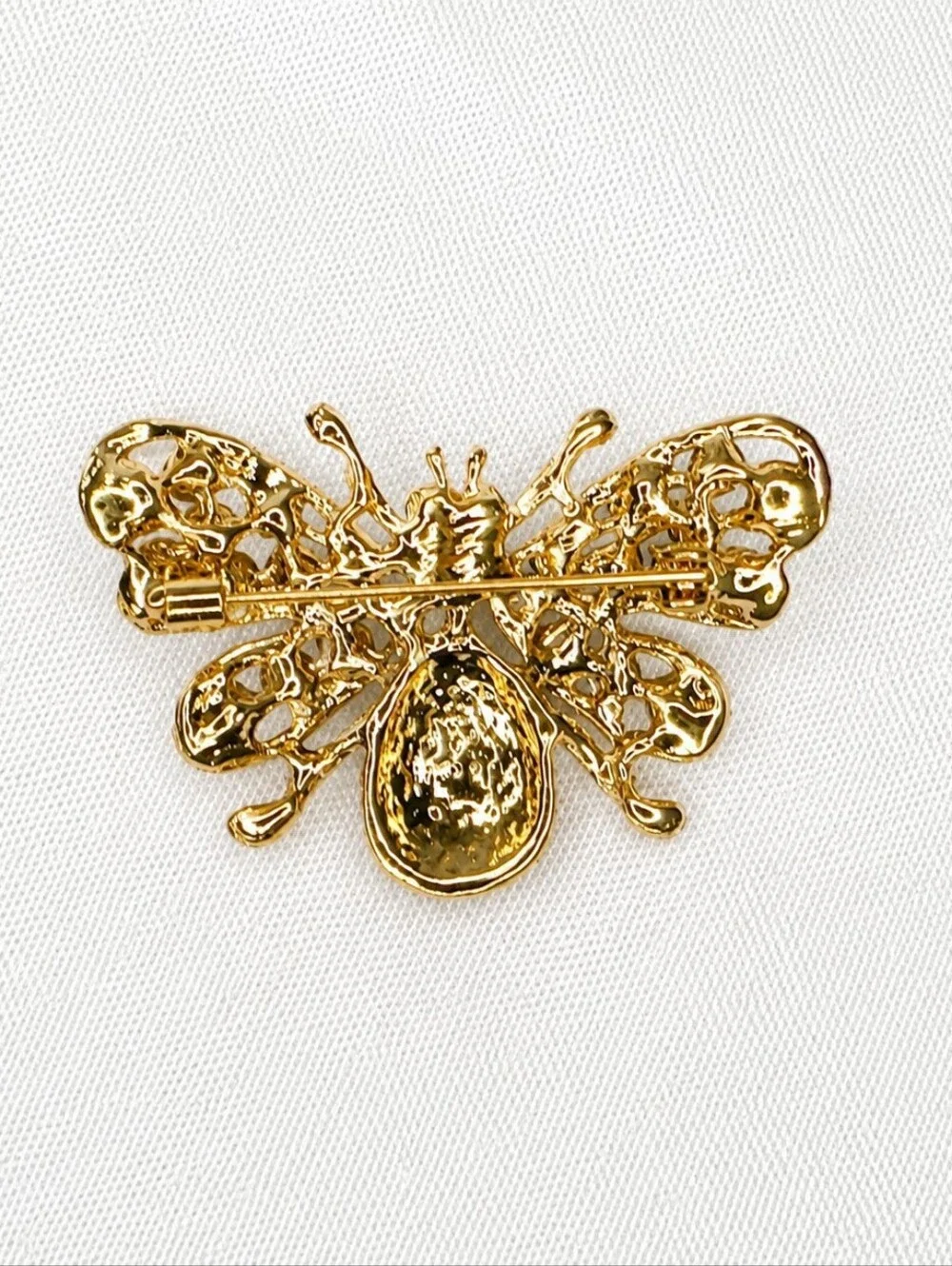 💎 Gold Bee Brooch Rhinestone Pearl Enamel Bumblebee Statement Pin Spa